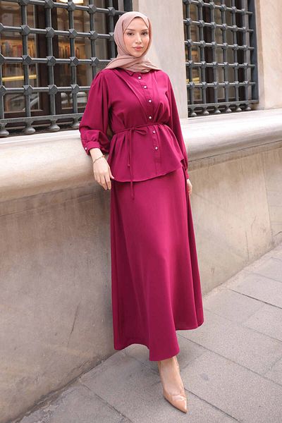 İmajButik Κοστούμι πουκάμισο με ζώνη σε μπορντό μέση