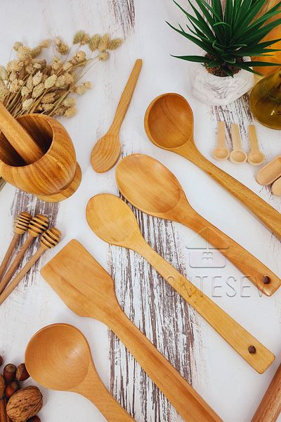 MONTESEV Wooden Wooden Kitchen Spoon Set Rolling Pin 17 Pieces Beech, Boxwood and Bamboo Wood Spoons