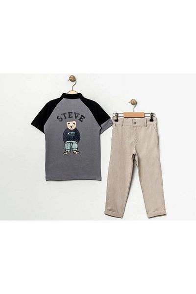 e-çocuk Polo Collar Back Embroidered Boy's Suit 60280