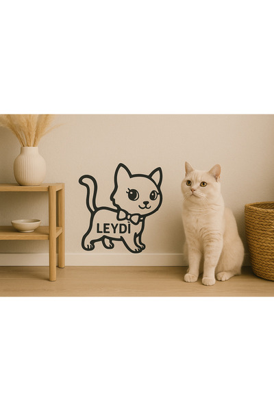 softclass İSME ÖZEL Kedi Duvar Dekorasyon Ürünü 40X37 Kedi süsü Dekoru Kişise...
