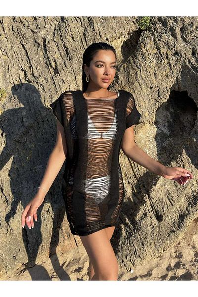 Cistern İstanbul Women's Black Rope Detailed Summer Knitwear Dress