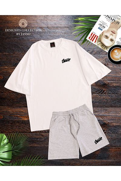 ACTIVE MODA - MEN'S SHORT SLEEVE DWTS8 PRINTED TSHIRT-SHORTS SET PLUS SIZE 2-PIECE OVERSIZED