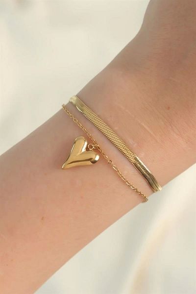Clariss 316L Steel Gold Color Italian Chain Heart Model Bracelet