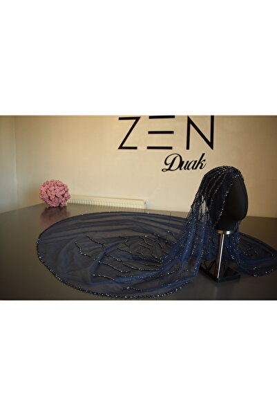 ZEN DUVAK Lacivert Nakışlı Dalga Model Gelin Duvağı