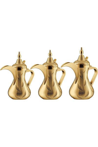 ALSAIF Saif Dallah Set 26/32/48 oz with elegant traditional design, ideal for preparing and serving coffee, gold color