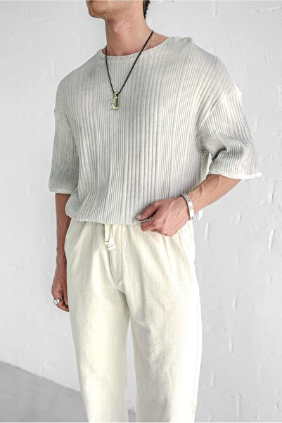 ablukaonline Ανδρικό μπλουζάκι με μοτίβο Super Oversize Μπεζ