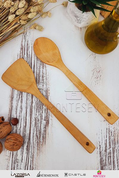 MONTESEV Wooden Wooden Kitchen Spoon Set 2 Pieces Beech, Boxwood and Bamboo Wood Spoon