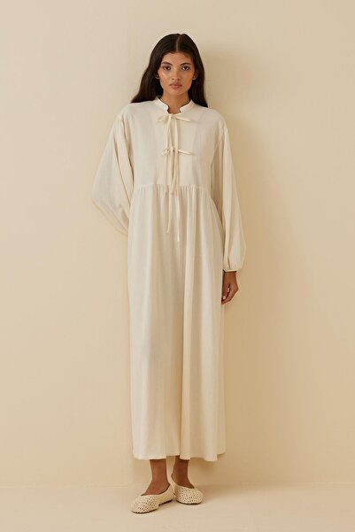 Fahhar Lace-Up Şile Cloth - Dress Beige