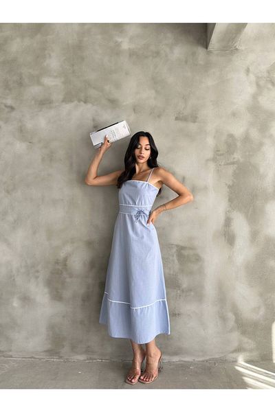 Cistern İstanbul Rochie de vară cu bretele cu detaliu din dantelă cu talie albastră