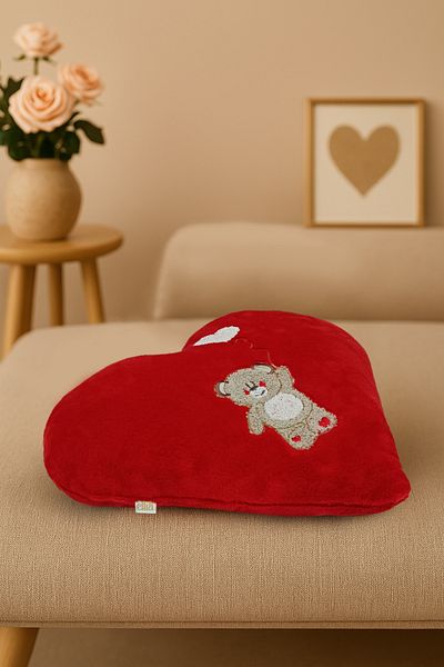 Ellia Soft Valentine's Day Themed Heart Pillow (Teddy Bear Embroidered)