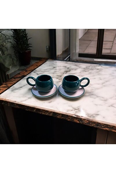 finsera Yeşil Beyaz Seramik İkili Fincan Takımı 2 Kişilik