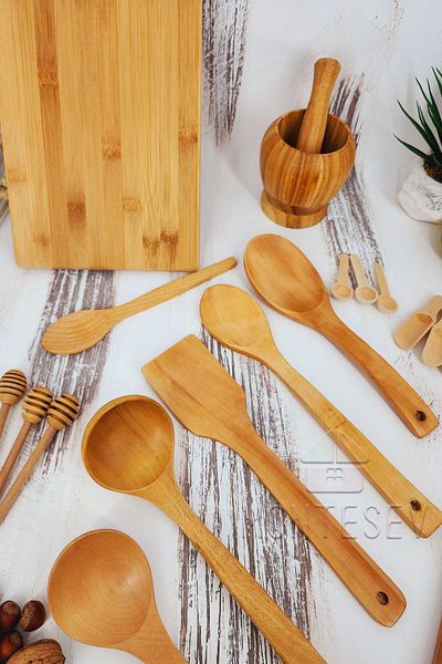 MONTESEV Wooden Wooden Spoon Kitchen Spoon Set Rolling Pin 18 Pieces Beech, Boxwood and Bamboo Wood Wooden Spoons