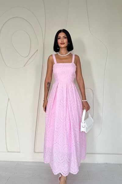 gelirr Pink Strap Brode Dress