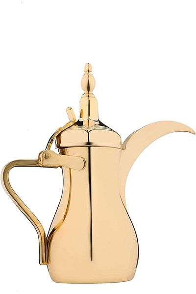 ALSAIF Dallah from Saif, 56 oz., ideal for preparing and serving Arabic coffee. Gold color.