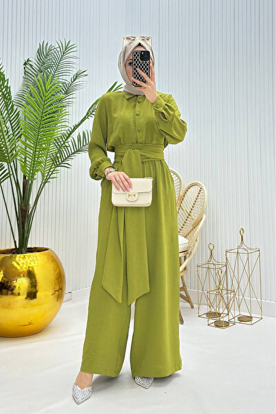 Neşeli Butik بذلة حجاب فضفاضة بياقة قميص - بحزام NMS010