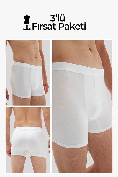 ERDEM İÇ GİYİM Weweus White 3 τεμαχίων ανδρικό Super Thin Natural Bamboo Luxury Boxer 1012
