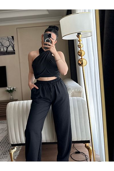 SANDY FASHİON Halter Neck Linen Suit