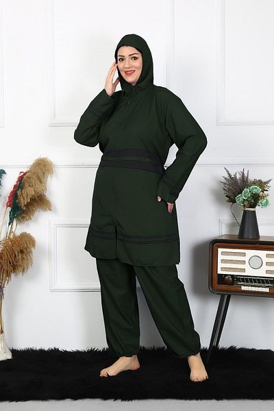 Akbeniz Plus Size Hijab Swimsuit 60-62-64-66 Size Khaki 55015