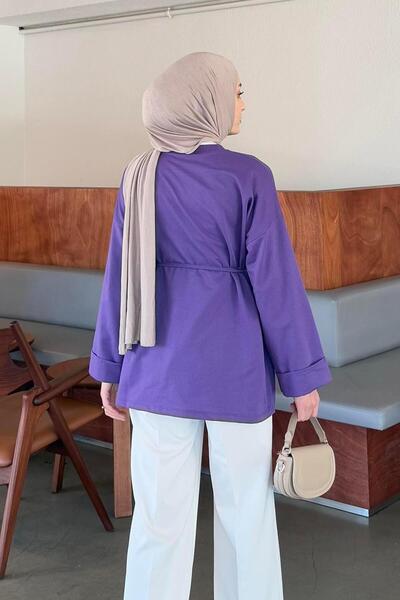 lamelif Μωβ_λεπτομερής μπλούζα φούτερ με σχισμή