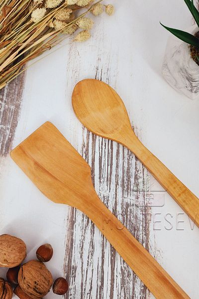 MONTESEV Wooden Wooden Kitchen Spoon Set 2 Pieces Beech, Boxwood and Bamboo Wood Spoon
