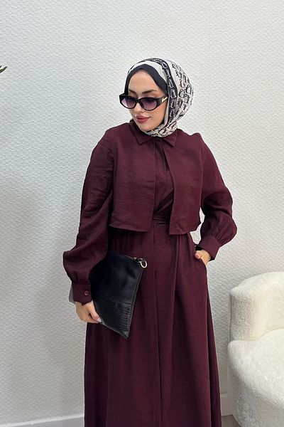 Tesettür Diyarı Burgundy Women's Summer Fabric Dress Hijab