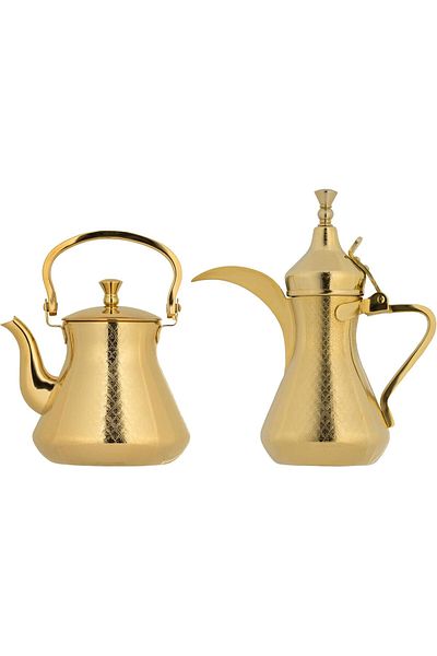 ALSAIF Lwsil Coffee Bowl And Teapot Set Is Made Of S/s And Featuring A Comfortable Handle, Gold,medium