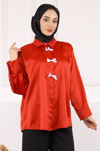 İmajButik Red Bow Satin Shirt