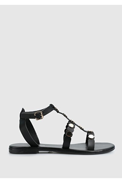 Provoq Чорні шкіряні жіночі плоскі босоніжки