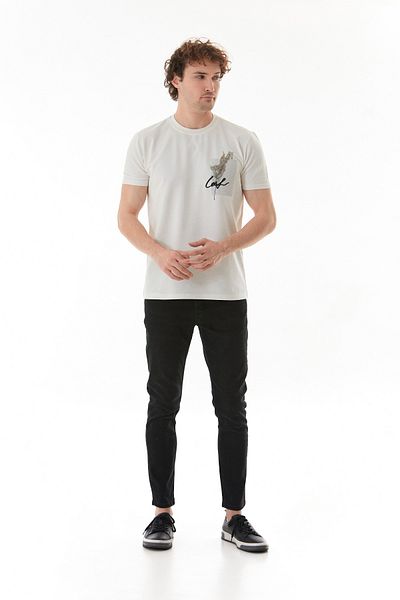 Fulla Moda Leaf Printed Text Embroidered T-Shirt