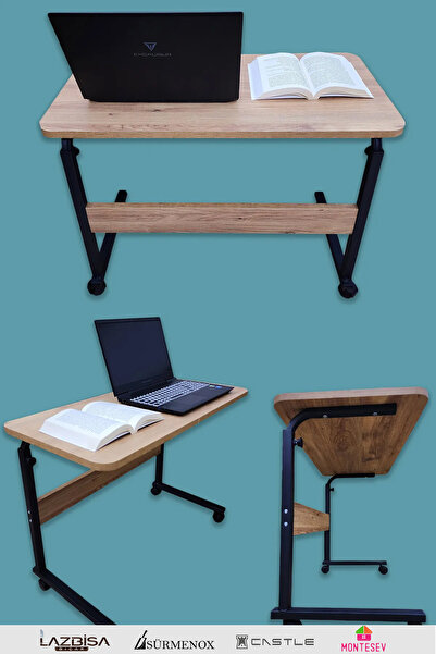 MONTESEV Laptop Sehpası Ve Çalışma Masası Yükseklik Ayarlı Tekerlekli Oval Kenar