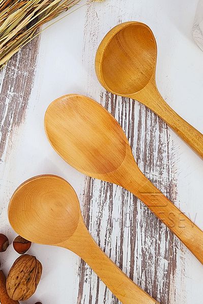 MONTESEV Wooden Wooden Kitchen Spoon Set 3 Pieces Beech, Boxwood and Bamboo Wood Spoons