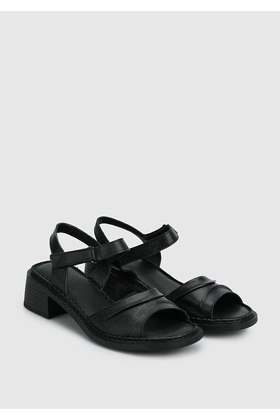 Eclipse Black Leather Women's Heeled Sandals