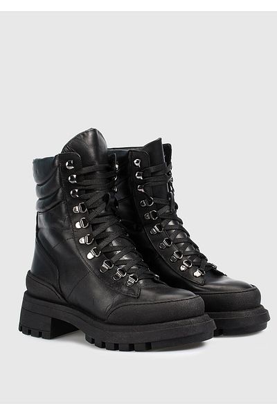 Provoq Cizme militare de damă - piele neagră