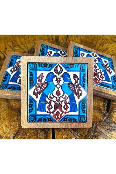 Çini Evi Seljuk Bird Motif Wooden Coaster Set
