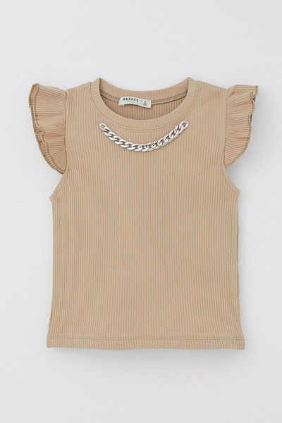 Breeze Тениска за момиче 9-14 години, кафява - аксесоар с верижка, колан и яка
