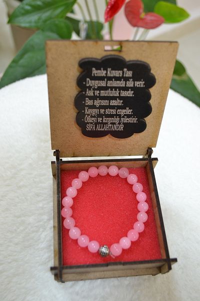 PANELVANKİT Pink Quartz Bracelet - Peace and Love Representation Natural Stone Accessory Gift Boxed