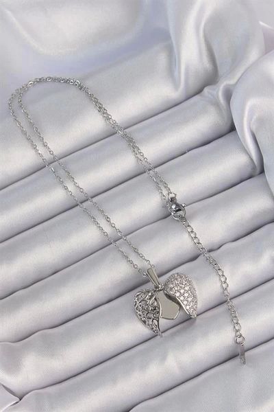 Clariss 316l Steel Chain Silver Color Zircon Stone Motif Opening Heart Necklace