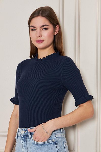 Irmak Kerekli Women's Ruffled Short Sleeve Ribbed Knitwear Blouse 1212