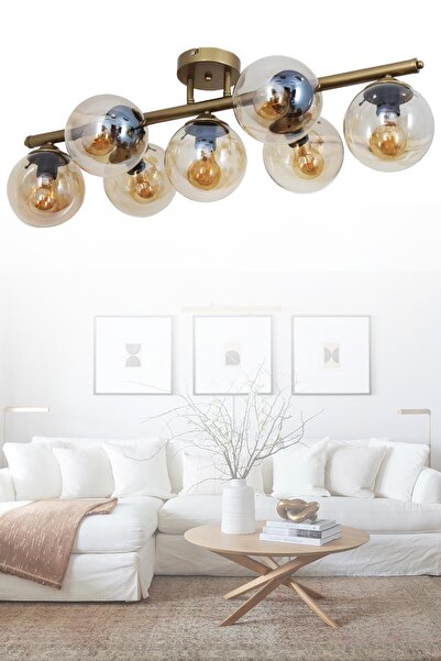 Taşcan Aydınlatma Mehir 7 Li Eskitme Plafonyer Bal Camlı Avize Dekoratif Tasa...