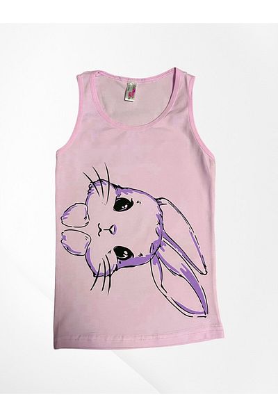 elmas kids Girl's 100% Cotton Pink Color Rabbit Patterned Strappy Tank Top Boxer Set
