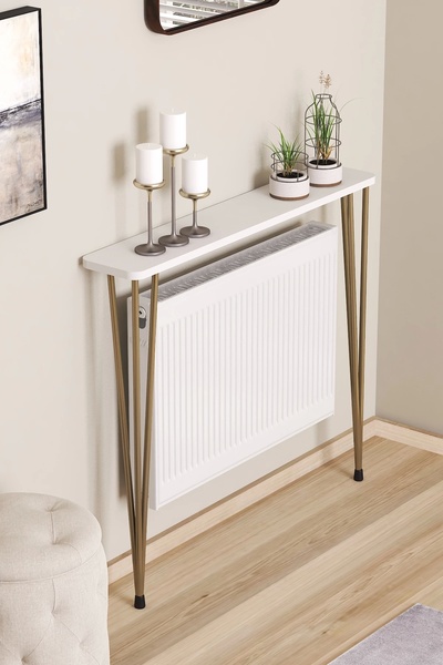 Pinhal Home Oval Kenar Dresuar Beyaz 100cm Gold Ayak