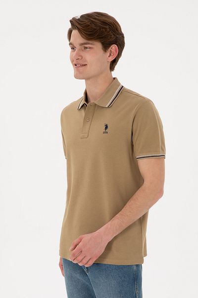 U.S. Polo Assn. Мъжка тениска с поло яка в цвят каки, стандартна кройка, 50306011-VR027
