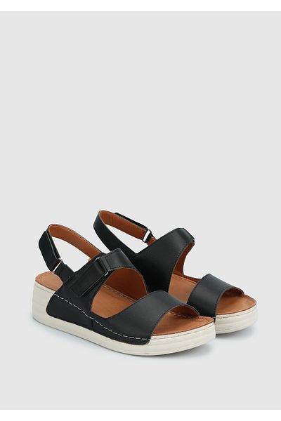 Eclipse Black Leather Women's Flat Sandals