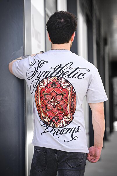 Oksit Чоловіча футболка з етнічним візерунком, логотипом на спині та передній частині, з бавовняної тканини, комфортна