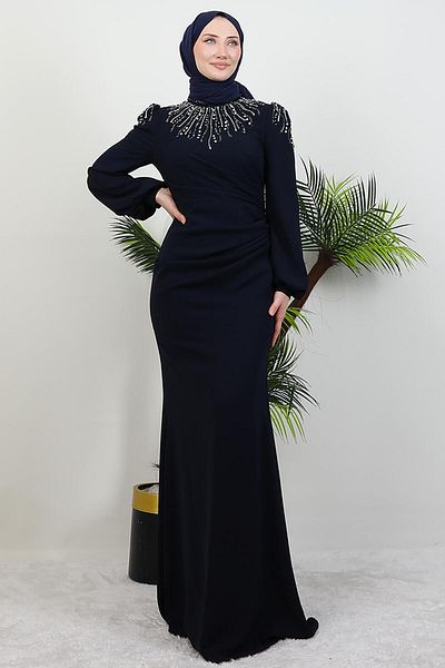 GİYZAMİLA Φόρεμα με μπλέ Navy River Hijab