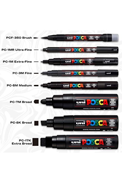 Uni Posca Pc-5M Set of 6 Colors - Gold & Silver + Fluorescent Neon Colors