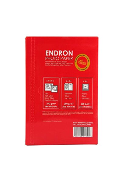 Endron INKJET Uyumlu A4 PREMİUM PARLAK FOTOĞRAF KAĞIDI 50 YAPRAK 270gr