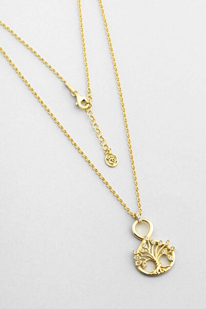 So CHIC... Hayat Ağacı 18 Ayar Sarı Altın Kaplama 45 Cm Gümüş Kolye