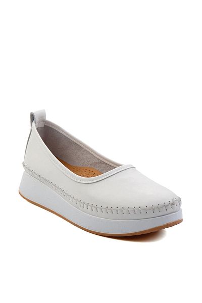Bambi White Genuine Leather Women's Casual Shoes K 01303018303