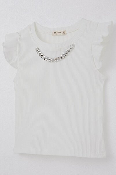 Breeze Girl's T-Shirt Belt Length Collar with Chain Accessories 9-14 Years, Ecru